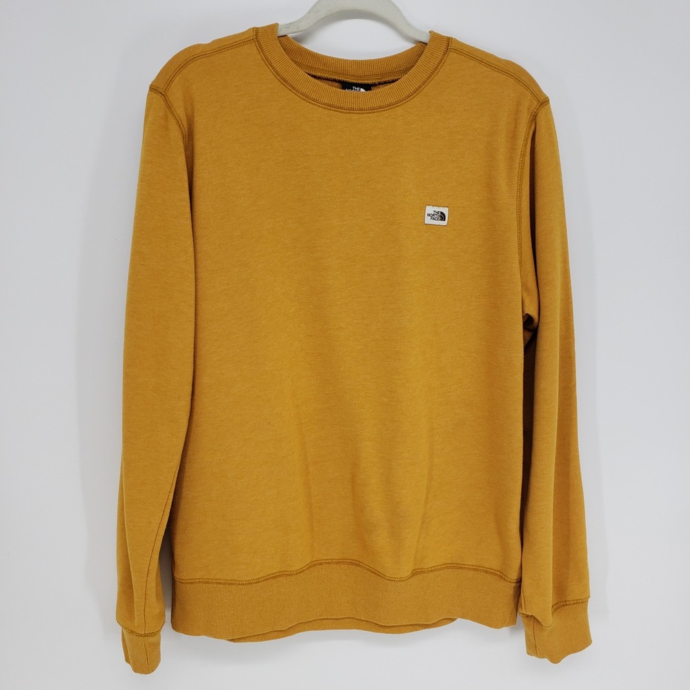 The North Face Logo Patch Crewneck Sweatshirt Mens Medium Mustard Yellow Fleece